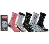 Exquisite Elegance Ladies Luxury Socks 5 Pairs Gift Box Boxed Set - Assorted Designs - UK 4-8 (EUR 37-42) - Stylish Everyday Wear (UK, Alpha, One Size, Regular, Regular, Floral)