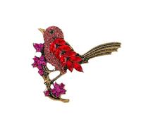 Exquisite Enamel Brooch Colorful Magpies Retro Bird Faux Crystal Lapel Pin Rhinestone Pearl Jewelry Charming Vintage Style Scarf Red