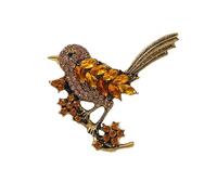 Exquisite Enamel Brooch Colorful Magpies Retro Bird Faux Crystal Lapel Pin Rhinestone Pearl Jewelry Charming Vintage Style Scarf Yellow