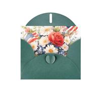 Exquisite Flags And Flowers Greeting Card With Dark Green Envelope Suitable For Various Celebratory Occasions Use