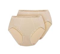 Exquisite Form Women's 2-Pack Medium Control Shaper Brief Panty with Lace Leg Waist Shapewear, Nude, Large (Pack of 2)