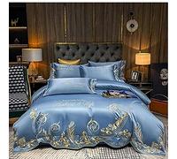Exquisite Gold Embroidery White Satin Cotton 4Pcs Queen King Size Bedding Set Sheet Duvet Cover Pillowcases 8m Bed-4 (Color (4)