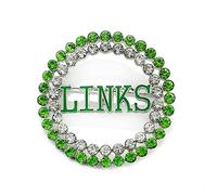 Exquisite green rhinestone inlaid round LINKS letter metal brooch the links incorporated society jewelry pin, Metal, rhinestone