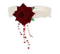 Exquisite Hand Beaded Layer Pearl Rose Fringe Necklace Dazzling Suitable For Any Occasion Let You Be The Focus Of The Audience! (Red, 15cm)