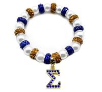 Exquisite Handcrafted Sorority Society SIGMA GAMMA RHO Letter Rhinestone Metal Pendant Imitation Pearl Elastic Bracelet For Women Sisterhood Jewelry Bangle