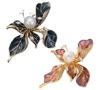 Exquisite Iris Brooch Pin, Pearl Enamel Lapel Pin for Women, Elegant Floral Badge Brooch for Business Meeting Evening Party(Purple blue)