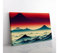 Exquisite Japanese Mountains Canvas Wall Art Print Ready to Hang, Framed Picture for Living Room Bedroom Home Office Décor, 76x50 cm (30x20 Inch)