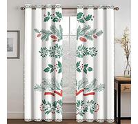 Exquisite Kitchen Curtains Christmas Green Plants 72X84 Inch 2 Pieces - Blackout Curtains For Small Windows, Room Darkening And Thermal Window