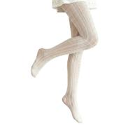 Exquisite Lace & Floral Pattern Tights for Women - Cream White Soft Cotton Cable Knit, Breathable Winter Leggings, Striped Woolen Tartan Ribbed Designs for Ladies Fashion Spotty Knitted (White)