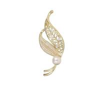 Exquisite leaf pearl, hollowed out diamond inlaid temperament brooch, light luxury niche accessory, suitable for women in the workplace, commuting wear, business occasions, and daily matching crowd