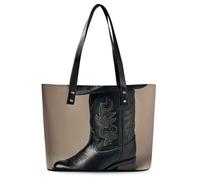 Exquisite Leather Lady's Handbag, Cowboy Black Hat Western Boots Printed Handbag Lychee Patterned Leather Handbag Suitable for Women for Travel, Fitness, And Commuting, Cowboy Black Hat Western Boots,