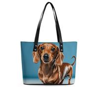 Exquisite Leather Lady's Handbag, Dachshund Weiner Pet Dog Printed Handbag Lychee Patterned Leather Handbag Suitable for Women for Travel, Fitness, And Commuting, Dachshund Weiner Pet Dog, 11*11.4*5.5