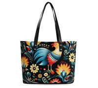 Exquisite Leather Lady's Handbag, Polish Folk Art Pattern Printed Handbag Lychee Patterned Leather Handbag Suitable for Women for Travel, Fitness, And Commuting, Polish Folk Art Pattern, 11*11.4*5.5