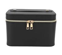 Exquisite Makeup Bag with Mirror, Large Capacity Cosmetic Case, PU Leather Travel Makeup Organizer with Oval Mirror, Breathable Portable Make Up Case for Women, Black M