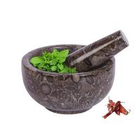 Exquisite Marble Mortar and Pestle Set - Your Ultimate Kitchen Essential for Grinding Spices, Making Guacamole, Salsa, Pesto, and Crushing Pills (Oceanic Grey, Bowl Shape (5"))