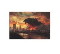 Exquisite Modern Family Canvas Wall Art Picture Print Photo Album-Epic Godzilla Cityscape Animal Poster for Monster Lovers 24x36inch(60x90cm)