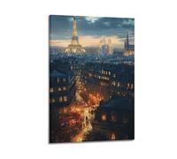 Exquisite Modern Family Canvas Wall Art Picture Print Photo Album-French Country Travel Poster Eiffel Tower at Dusk in Paris 08x12inch(20x30cm)