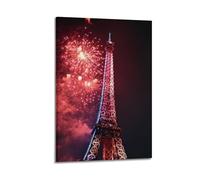 Exquisite Modern Family Canvas Wall Art Picture Print Photo Album-Modern Cityscape Travel Poster Eiffel Tower with Fireworks 08x12inch(20x30cm)