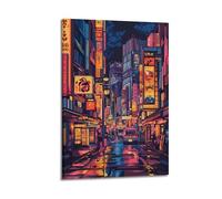 Exquisite Modern Family Canvas Wall Art Picture Print Photo Album-Neon - Lit Japandi Cityscape Night Scene Poster for Urban Lovers 20x30inch(50x75cm)