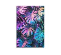 Exquisite Modern Family Canvas Wall Art Picture Print Photo Album-Neon Tropical Botanical Poster with Vibrant Monstera Leaves 20x30inch(50x75cm)