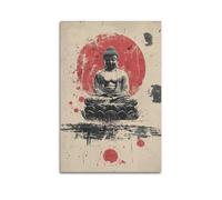 Exquisite Modern Family Canvas Wall Art Picture Print Photo Album-Retro Buddhism Poster with Seated Buddha And Red Sun 20x30inch(50x75cm)