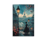 Exquisite Modern Family Canvas Wall Art Picture Print Photo Album-Romantic Parisian Cityscape Poster with Eiffel Tower And Vintage Lady View 12x18inch(30x45cm)