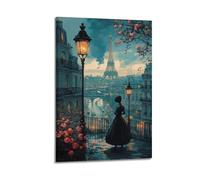 Exquisite Modern Family Canvas Wall Art Picture Print Photo Album-Romantic Parisian Cityscape Poster with Eiffel Tower And Vintage Lady View 08x12inch(20x30cm)