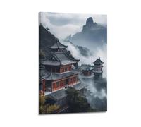 Exquisite Modern Family Canvas Wall Art Picture Print Photo Album-Scandinavian Landscape Poster Chinese Pagodas in Misty Mountains 24x36inch(60x90cm)