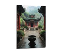 Exquisite Modern Family Canvas Wall Art Picture Print Photo Album-Scandinavian Landscape Poster Chinese Temple with Mountain View 08x12inch(20x30cm)