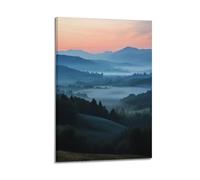 Exquisite Modern Family Canvas Wall Art Picture Print Photo Album-Scandinavian Landscape Poster with Misty Mountains at Dawn 24x36inch(60x90cm)