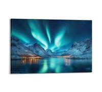 Exquisite Modern Family Canvas Wall Art Picture Print Photo Album-Scandinavian Night Scene Poster with Breathtaking Northern Lights over Mountains 16x24inch(40x60cm)