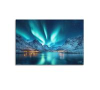 Exquisite Modern Family Canvas Wall Art Picture Print Photo Album-Scandinavian Night Scene Poster with Breathtaking Northern Lights over Mountains 12x18inch(30x45cm)