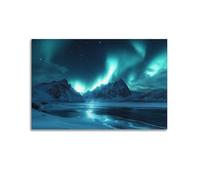 Exquisite Modern Family Canvas Wall Art Picture Print Photo Album-Scandinavian Night Scene Poster with Northern Lights over Snowy Mountains 20x30inch(50x75cm)