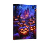 Exquisite Modern Family Canvas Wall Art Picture Print Photo Album-Surrealist Halloween Poster with Haunted House And Jack - O - Lanterns 08x12inch(20x30cm)