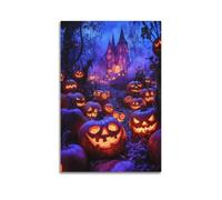 Exquisite Modern Family Canvas Wall Art Picture Print Photo Album-Surrealist Halloween Poster with Haunted House And Jack - O - Lanterns 16x24inch(40x60cm)