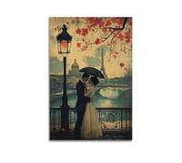 Exquisite Modern Family Canvas Wall Art Picture Print Photo Album-Vintage Paris Romance Poster with Eiffel Tower And Loving Couple 24x36inch(60x90cm)