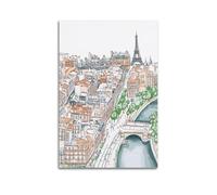 Exquisite Modern Family Canvas Wall Art Picture Print Photo Album-Watercolor Cityscape Poster of Paris with Eiffel Tower View 12x18inch(30x45cm)