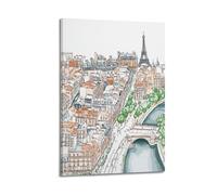 Exquisite Modern Family Canvas Wall Art Picture Print Photo Album-Watercolor Cityscape Poster of Paris with Eiffel Tower View 12x18inch(30x45cm)