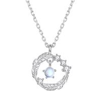 Exquisite Moonstone Necklaces Sterling Silver Feather Cubic Zircon Pendant Necklace Trendy Temperament Necklet Jewellery Gifts for Women Girlfriend Girls