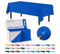 Exquisite Party Solids 54 Inch X 100 Feet Dark Blue Plastic Table Cover Roll in A Cut - to - Size Box with Convenient Slide Cutter. Cuts Up to 12 Rectangle 8 Feet Plastic Tablecloths