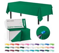 Exquisite Party Solids 54 Inch X 100 Feet Emerald Green Plastic Table Cover Roll in A Cut - to - Size Box with Convenient Slide Cutter. Cuts Up to 12 Rectangle 8 Feet Plastic Disposable Tablecloths