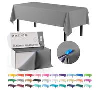 Exquisite Party Solids 54 Inch X 100 Feet Silver Plastic Table Cover Roll in A Cut - to - Size Box with Convenient Slide Cutter. Cuts Up to 12 Rectangle 8 Feet Plastic Disposable Tablecloths