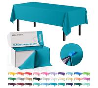 Exquisite Party Solids 54 Inch X 100 Feet Turquoise Plastic Table Cover Roll in A Cut - to - Size Box with Convenient Slide Cutter. Cuts Up to 12 Rectangle 8 Feet Plastic Disposable Tablecloths