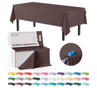Exquisite Party Solids 54 Inch X 300 Feet Brown Plastic Table Cover Roll in A Cut - to - Size Box with Convenient Slide Cutter. Cuts Up to 36 Rectangle 8 Feet Plastic Disposable Tablecloths