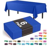 Exquisite Party Solids 6-Pack Premium Plastic Tablecloth 54in. x 108in. Rectangle Plastic Table Cover - Blue