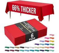 Exquisite Party Solids 66% Thicker Premium Plastic Table Cloth Rectangle Table Cover 0.5 Mil 6 Pack Red Table Cloth 54 Inch x 108 Inch Tablecloth Won't Tear Easily Like Cheap Thin Brands