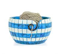 Exquisite Premium Yarn Ball Storage Bowls | Hand Painted Lovely Decor Yet Functional Yarn Dispenser (Atlantic Blue, Medium (7 x 3 x 7 Inches))