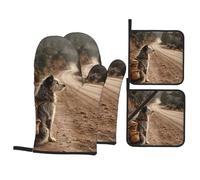 Exquisite Puppy Waiting On The Roadside Baking Kit for Kitchen and Outdoor BBQ Gloves Pot Holders With Lanyard