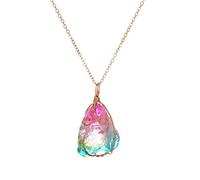 Exquisite Rainbow Irregular Quartz Stone Necklace,Natural Irregular Crystal Gemstone Handmade Pendant Golden Wire Wrap Bowknot Necklace Creative