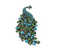 Exquisite Rhinestone Peacock Brooch Pin for Women - Refined Big Crystal Bird Lapel Pin - Great Gift for Weddings, Birthdays, and Special Occasions(Blue Green)